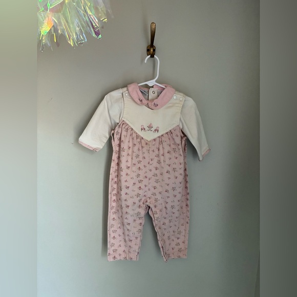 Lullaby Club Other - The Lullaby Club Vintage Pink Floral Overall Shirt Two Piece Set Size 12 months